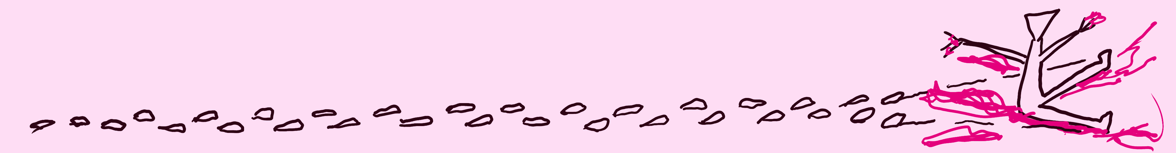 A really long decorative image with footprints going going going going going right until there’s a person sitting on the floor in some colorful goo, covering their hands and splashing around them. They seem to have walked there, slipped, and ended up covered in this pink thing! But first you have to scroll for a long time to even get to this part!